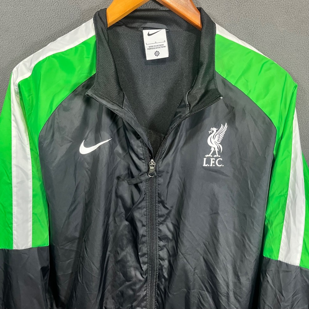 Nike Liverpool FC Windbreaker Jacket Mens Large Black Green White Swoosh LFC